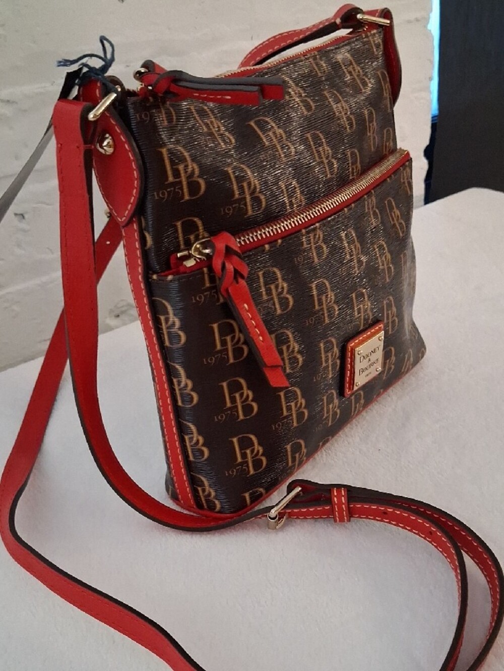 Dooney & Bourke Brown Signature Crossbody with Red Accents - Picture 3 of 6
